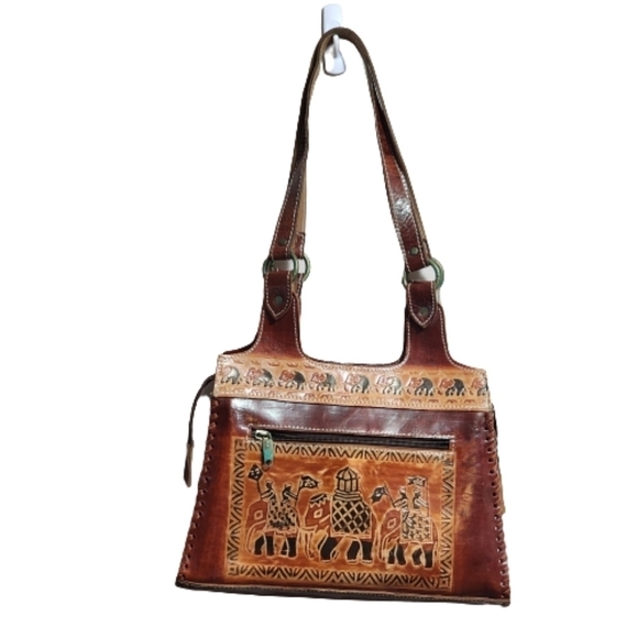 Vintage Boho hippie hand made  carved leather shoulder bag - Picture 4 of 6